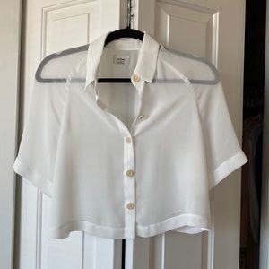 Aritzia Wilfred Henrietta Cropped Sheer Button Down Shirt